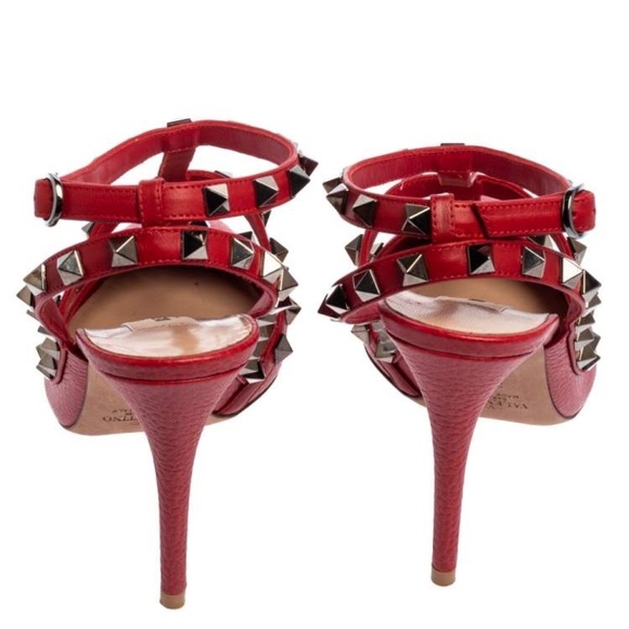 Valentino Red Leather Rockstud Pointed Toe Ankle Strap Sandals Size 40 - Picture 6 of 10